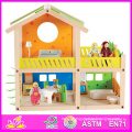 2014 New Kids Wooden Toy House, Popular Pretend Toy Wooden Children Toy House, Hot Sale Baby Wooden Doll Toy House Set Factory W06A053